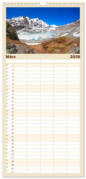 Produktbild: Familienplaner 2026 - Die H&ouml;chsten der Alpen mit 5 Spalten (Wandkalender, 21 x 45 cm) CALVENDO