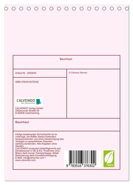 Produktbild: Baumhaut (Tischkalender 2026 DIN A5 hoch), CALVENDO Monatskalender