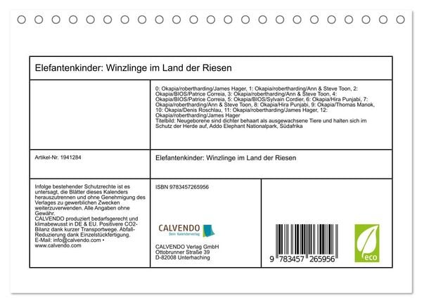 Produktbild: Elefantenkinder: Winzlinge im Land der Riesen (Tischkalender 2026 DIN A5 quer), CALVENDO Monatskalender