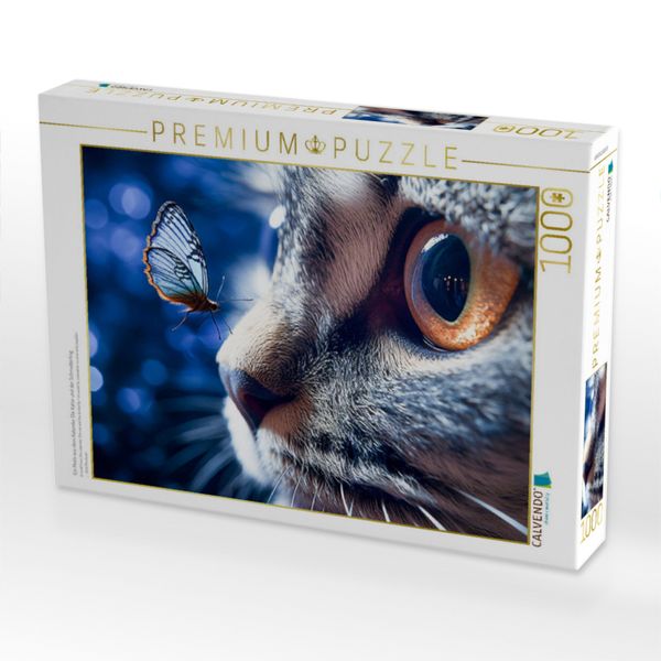 Produktbild: CALVENDO Puzzle Ein Motiv aus dem Kalender Die Katze und der Schmetterling | 1000 Teile Lege-Gr&ouml;&szlig;e 64x48cm Foto-Puzzle f&uuml;r gl&uuml;ckliche Stunden