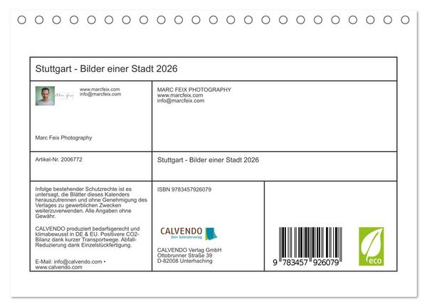 Produktbild: Stuttgart - Bilder einer Stadt 2026 (Tischkalender 2026 DIN A5 quer), CALVENDO Monatskalender