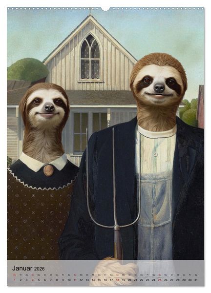 Produktbild: Sloth Art Originals ... eine faultierlangsame Reise durch die Kunstgeschichte (Wandkalender 2026 DIN A2 hoch), CALVENDO Monatskalender