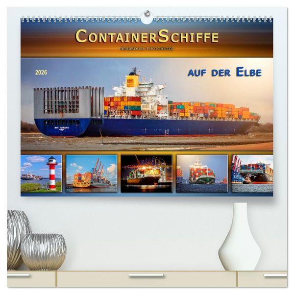 Produktbild: Containerschiffe auf der Elbe (hochwertiger Premium Wandkalender 2026 DIN A2 quer), Kunstdruck in Hochglanz