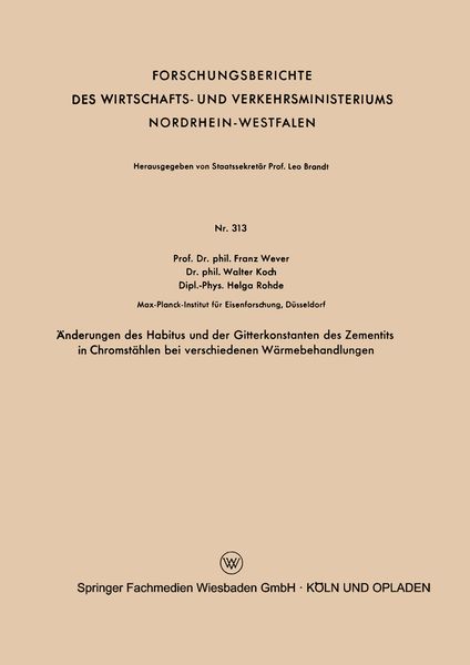 Produktbild: &Auml;nderungen des Habitus und der Gitterkonstanten des Zementits in Chromst&auml;hlen bei verschiedenen W&auml;rmebehandlungen