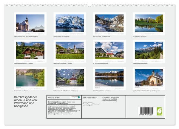 Produktbild: Berchtesgadener Alpen - Land von Watzmann und K&ouml;nigssee (hochwertiger Premium Wandkalender 2026 DIN A2 quer), Kunstdruck in Hochglanz
