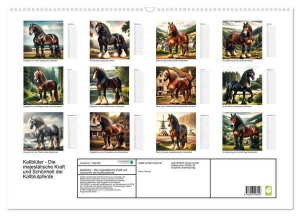 Produktbild: Kaltbl&uuml;ter - Die majest&auml;tische Kraft und Sch&ouml;nheit der Kaltblutpferde (Wandkalender 2026 DIN A2 quer), CALVENDO Monatskalender