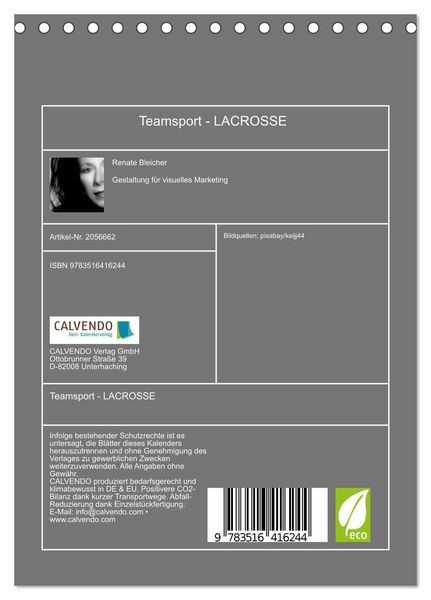 Produktbild: Teamsport - LACROSSE (Tischkalender 2026 DIN A5 hoch), CALVENDO Monatskalender