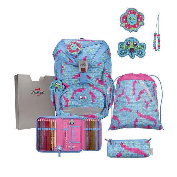 DerDieDas Schulranzen Set ErgoFlex Light, Schulranzen Set, 5tlg, Happy Pixel