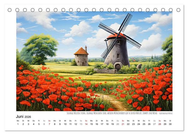 Produktbild: Windm&uuml;hlenzauber (Tischkalender 2026 DIN A5 quer), CALVENDO Monatskalender