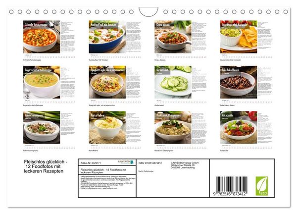 Produktbild: Fleischlos gl&uuml;cklich - 12 Foodfotos mit leckeren Rezepten (Wandkalender 2027 DIN A4 quer), CALVENDO Monatskalender