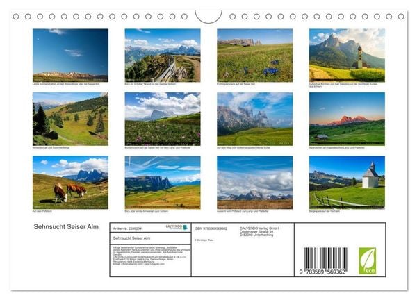 Produktbild: Sehnsucht Seiser Alm (Wandkalender 2027 DIN A4 quer), CALVENDO Monatskalender