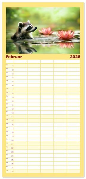 Produktbild: Familienplaner 2026 - Frech, flauschig, fantastisch - Der Waschb&auml;ren-Kalender mit 5 Spalten (Wandkalender, 21 x 45 cm) CALVENDO