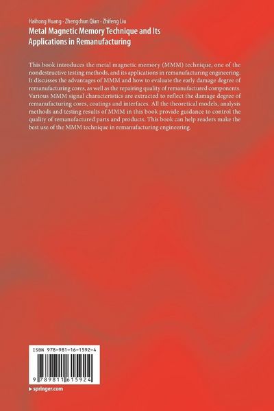 Produktbild: Metal Magnetic Memory Technique and Its Applications in Remanufacturing