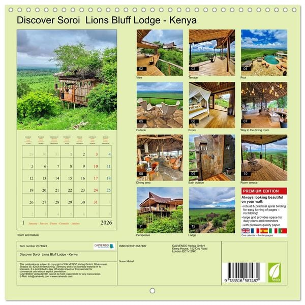 Produktbild: Discover Soroi Lions Bluff Lodge - Kenya (Wall Calendar 2026 12 &times; 12 Inch) CALVENDO 12 Month Wall Calendar