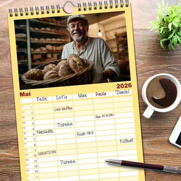 Produktbild: Familienplaner 2026 - Mit Herz und Hand, Ich bin B&auml;cker mit 5 Spalten (Wandkalender, 21 x 45 cm) CALVENDO