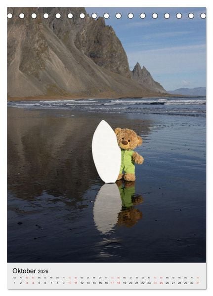 Produktbild: Travelling Teddy in Island (Tischkalender 2026 DIN A5 hoch), CALVENDO Monatskalender