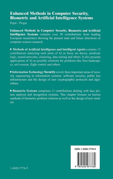 Produktbild: Enhanced Methods in Computer Security, Biometric and Artificial Intelligence Systems