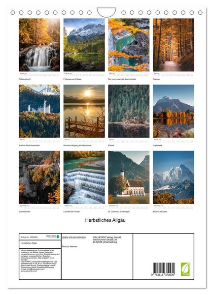 Produktbild: Herbstliches Allg&auml;u (Wandkalender 2026 DIN A4 hoch), CALVENDO Monatskalender