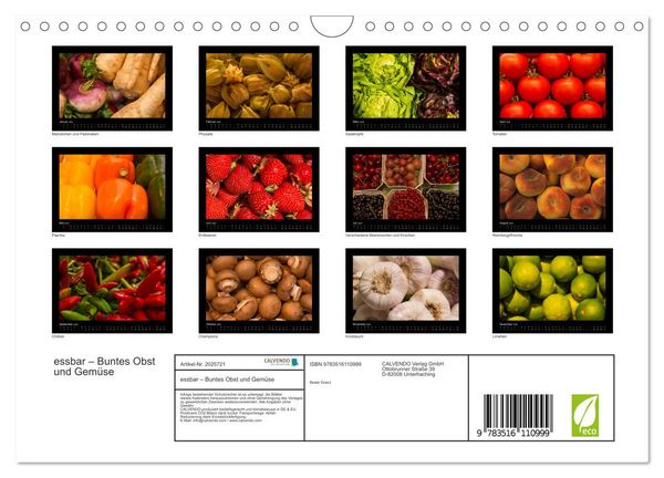Produktbild: essbar &ndash; Buntes Obst und Gem&uuml;se (Wandkalender 2026 DIN A4 quer), CALVENDO Monatskalender