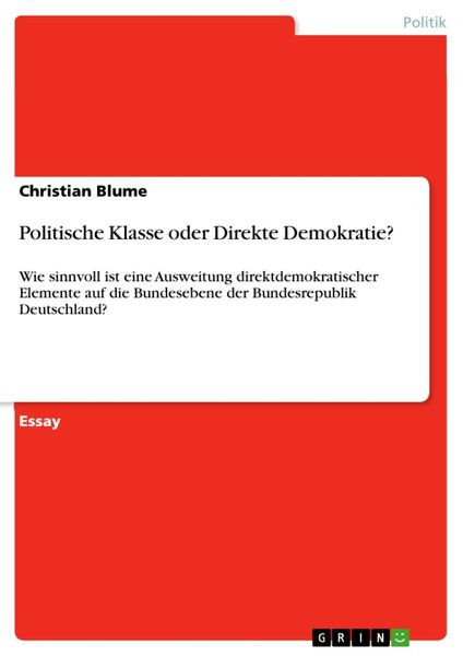 Produktbild: Politische Klasse oder Direkte Demokratie?