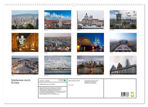 Produktbild: St&auml;dtereise durch Europa (Wandkalender 2026 DIN A2 quer), CALVENDO Monatskalender