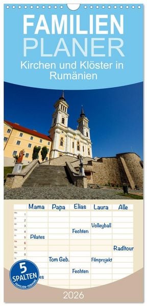 Produktbild: Familienplaner 2026 - Kirchen und Kl&ouml;ster in Rum&auml;nien mit 5 Spalten (Wandkalender, 21 x 45 cm) CALVENDO