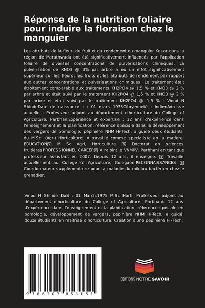 Produktbild: R&eacute;ponse de la nutrition foliaire pour induire la floraison chez le manguier