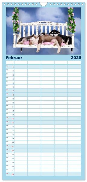 Produktbild: Familienplaner 2026 - S&uuml;&szlig;e Tr&auml;ume 2026 - schlafende Hundewelpen mit 5 Spalten (Wandkalender, 21 x 45 cm) CALVENDO