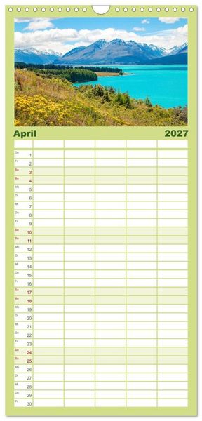 Produktbild: Familienplaner 2027 - Faszination Neuseeland mit 5 Spalten (Wandkalender, 21 x 45 cm) CALVENDO