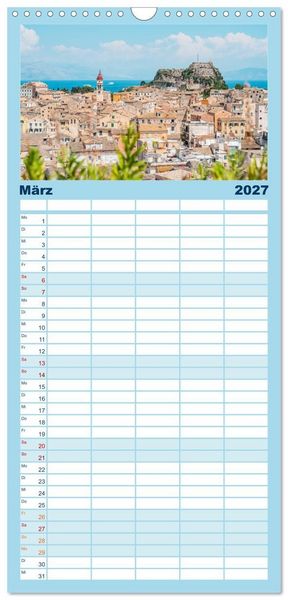 Produktbild: Familienplaner 2027 - Korfu - Gr&uuml;ne Insel im Ionischen Meer mit 5 Spalten (Wandkalender, 21 x 45 cm) CALVENDO