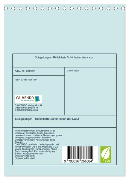 Produktbild: Spiegelungen - Reflektierte Sch&ouml;nheiten der Natur (Tischkalender 2026 DIN A5 hoch), CALVENDO Monatskalender