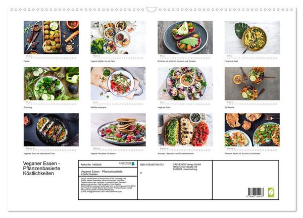 Produktbild: Veganer Essen - Pflanzenbasierte K&ouml;stlichkeiten (Wandkalender 2026 DIN A2 quer), CALVENDO Monatskalender