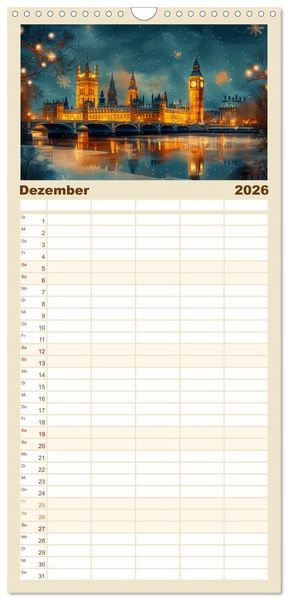 Produktbild: Familienplaner 2026 - Reisest&auml;dte Europas mit 5 Spalten (Wandkalender, 21 x 45 cm) CALVENDO