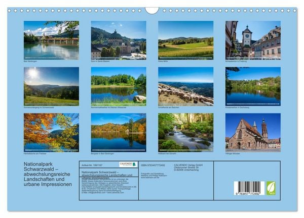 Produktbild: Nationalpark Schwarzwald &ndash; abwechslungsreiche Landschaften und urbane Impressionen (Wandkalender 2026 DIN A3 quer), CALVENDO Monatskalender