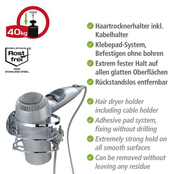 Produktbild: Turbo-Loc&reg; Edelstahl Haartrocknerhalter, rostfrei, Befestigen ohne bohren