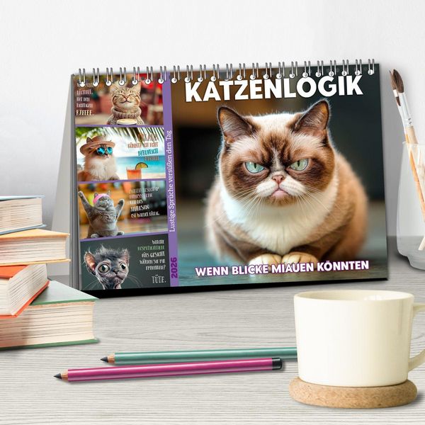 Produktbild: Katzenlogik - Wenn Blicke miauen k&ouml;nnten (Tischkalender 2026 DIN A5 quer), CALVENDO Monatskalender