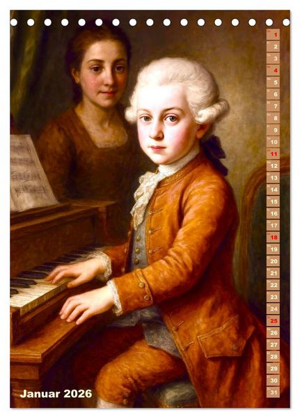 Produktbild: Wolfgang Amadeus Mozart. Sein Leben, seine Werke (Tischkalender 2026 DIN A5 hoch), CALVENDO Monatskalender