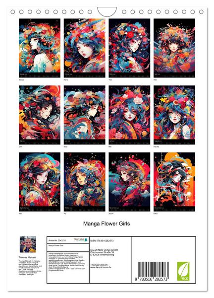 Produktbild: Manga Flower Girls (Wandkalender 2026 DIN A4 hoch), CALVENDO Monatskalender