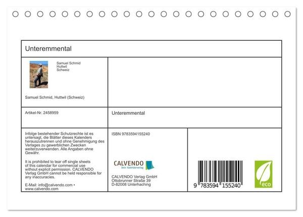 Produktbild: Unteremmental (Tischkalender 2027 DIN A5 quer), CALVENDO Monatskalender