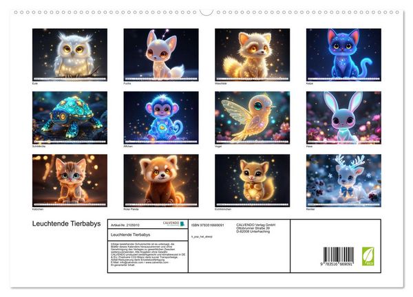Produktbild: Leuchtende Tierbabys (hochwertiger Premium Wandkalender 2026 DIN A2 quer), Kunstdruck in Hochglanz