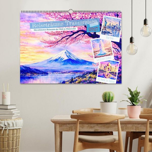 Produktbild: Reisetr&auml;ume Traumreisen. Die sch&ouml;nsten Reiseziele der Welt in Watercolor (Wandkalender 2027 DIN A2 quer), CALVENDO Monatskalender