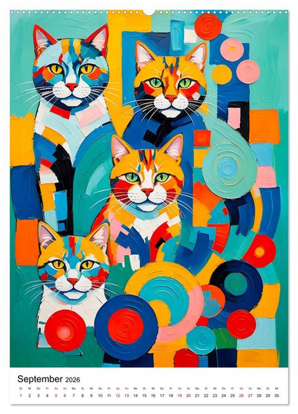 Produktbild: Pop-Art Katzen - Moderne, verr&uuml;ckte Katzenportr&auml;ts (Wandkalender 2026 DIN A2 hoch), CALVENDO Monatskalender