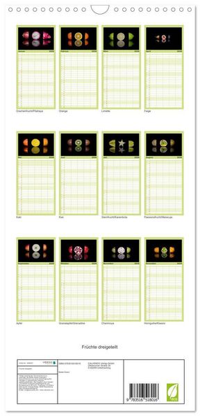 Produktbild: Familienplaner 2026 - Fr&uuml;chte dreigeteilt mit 5 Spalten (Wandkalender, 21 x 45 cm) CALVENDO
