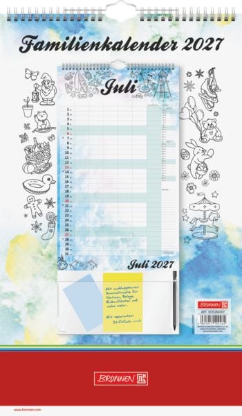 Produktbild: Familienkalender 2027 Aquarell, 250&times;415 mm