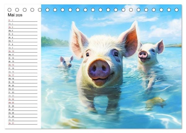 Produktbild: Schweinereien in der Karibik. Sonne und Spa&szlig; mit schwimmenden Schweinen (Tischkalender 2026 DIN A5 quer), CALVENDO Monatskalender