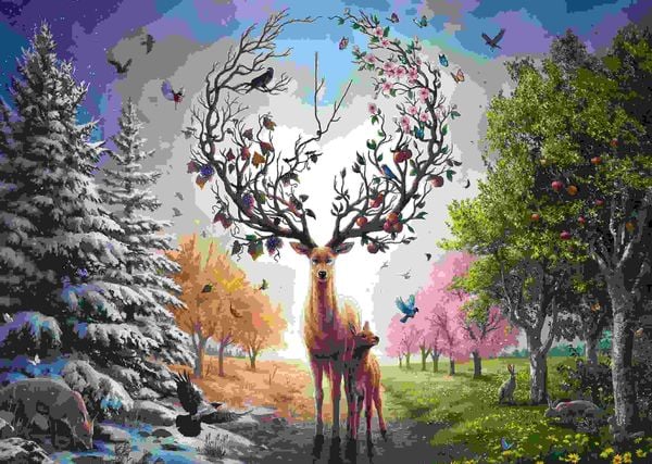 Produktbild: Erwachsenenpuzzle 1000 Teile - Der magische Hirsch und die vier Jahreszeiten