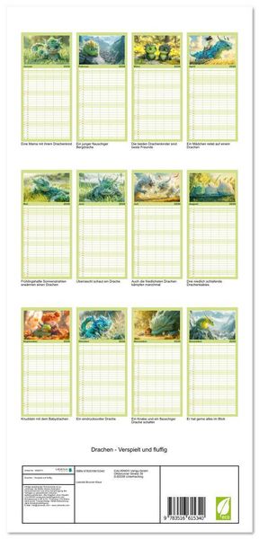 Produktbild: Familienplaner 2026 - Drachen - Verspielt und fluffig mit 5 Spalten (Wandkalender, 21 x 45 cm) CALVENDO