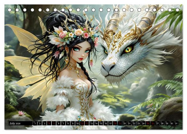 Produktbild: Elves and Dragons - A magical connection (Desk Calendar 2026 DIN A5 landscape), CALVENDO 12 Month DeskCalendar