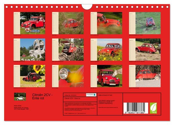 Produktbild: Citro&euml;n 2CV - Ente rot (Wandkalender 2026 DIN A4 quer), CALVENDO Monatskalender
