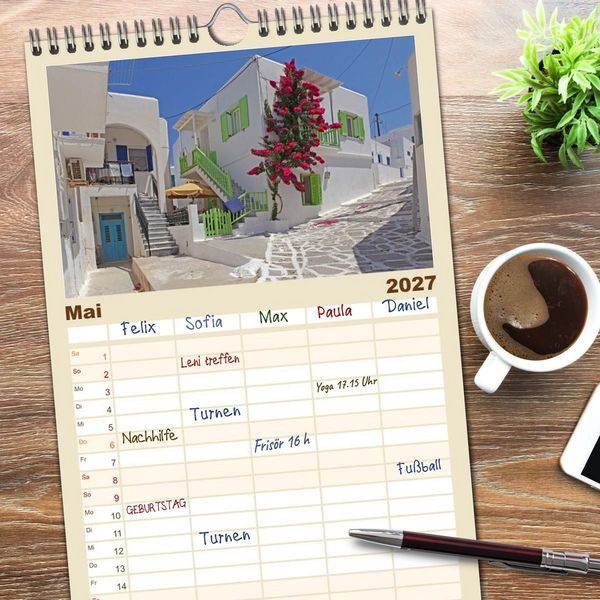 Produktbild: Familienplaner 2027 - Die Kykladen - Inseln im &Auml;g&auml;ischen Meer mit 5 Spalten (Wandkalender, 21 x 45 cm) CALVENDO